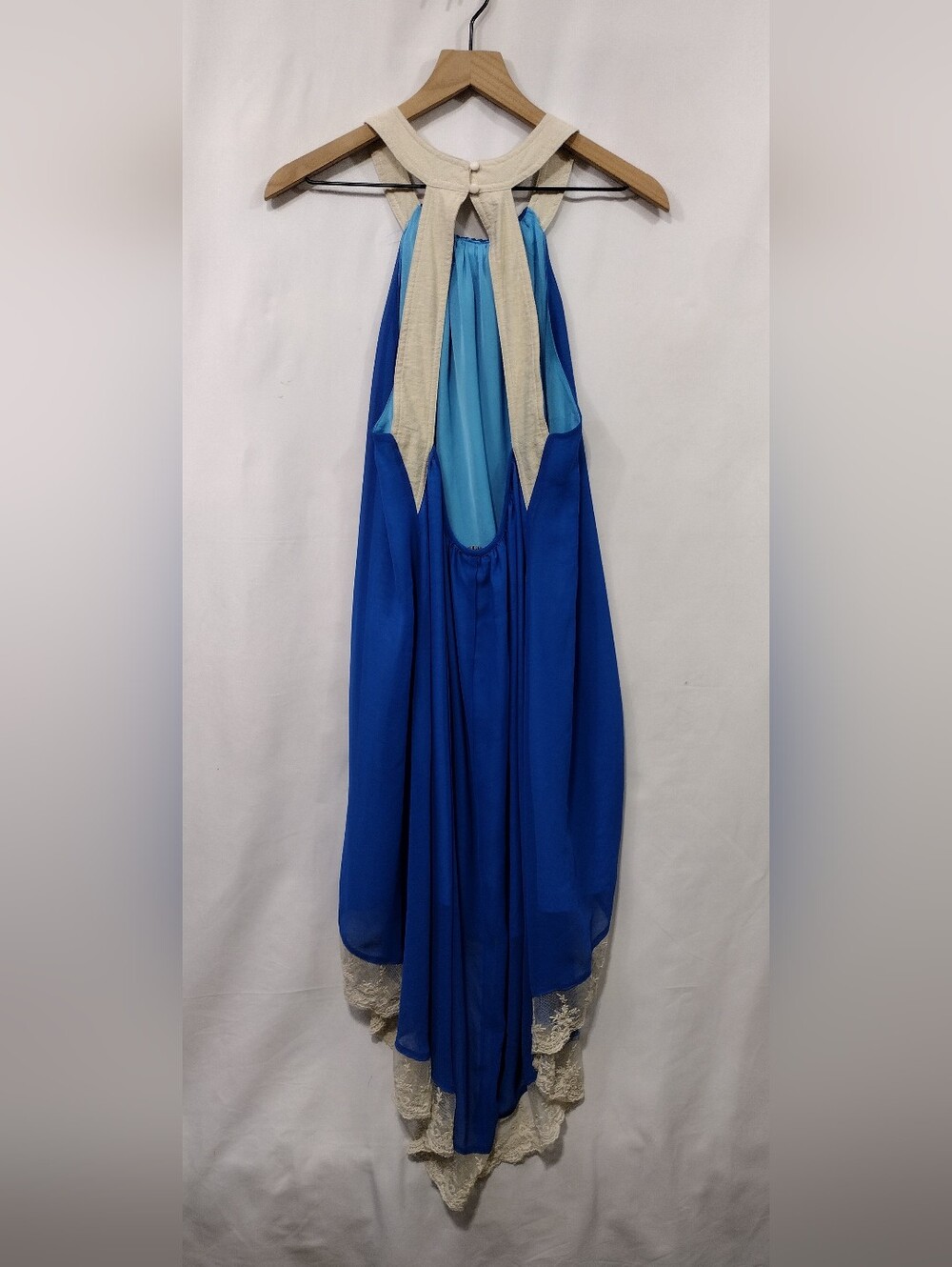Ark & Co. Halter Dress with Lace Trim Womens L Blue Coastal Feminine Romance - Picture 6 of 10